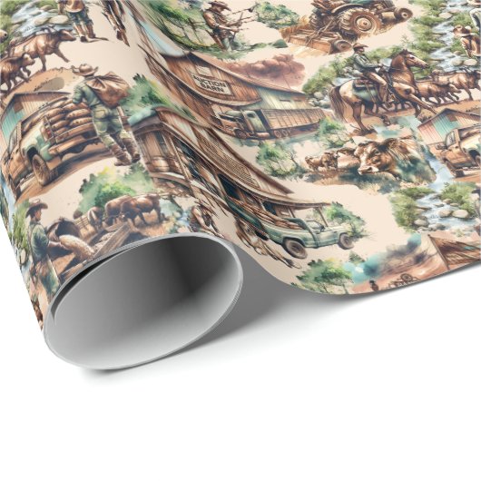 Western Ranch oder Landbebauungslandschaft Geschenkpapier (Rolleneckpunkt)