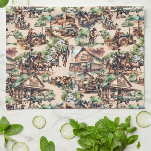 Western Ranch oder Landschaftslandschaft Geschirrtuch (Gefaltet)