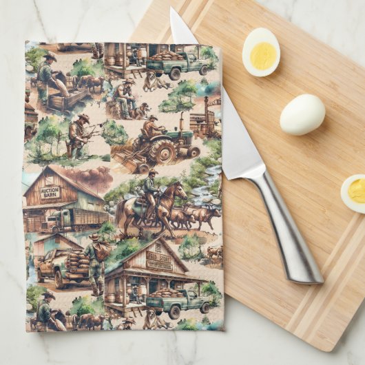 Western Ranch oder Landschaftslandschaft Geschirrtuch (Viertel Falte)