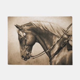 Western Ranch Pferd Altes Foto Sepia Fußmatte