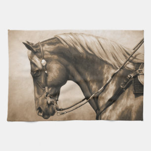 Western Ranch Pferd Altes Foto Sepia Handtuch