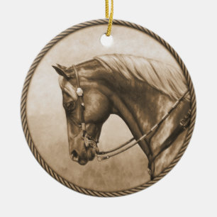 Western Ranch Pferd Altes Foto Sepia Keramikornament
