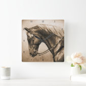 Western Ranch Pferd Altes Foto Sepia Quadratische Wanduhr (Zuhause)