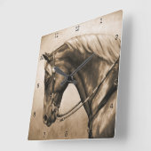 Western Ranch Pferd Altes Foto Sepia Quadratische Wanduhr (Winkel)