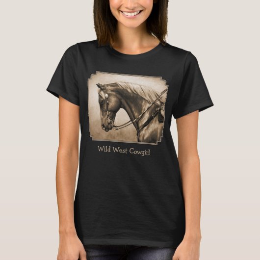 Western Ranch Pferd Altes Foto Sepia T-Shirt (Vorderseite)