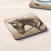 Western Ranch Pferd Altes Foto Sepia Untersetzer (Linke Seite)