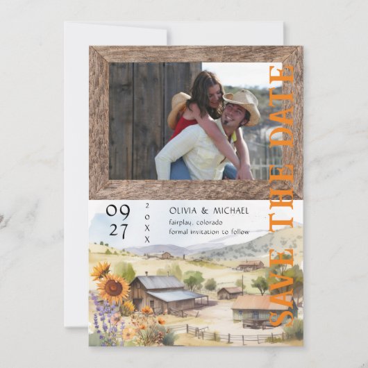 Western Ranch Wedding Foto Save the Date (Vorderseite)