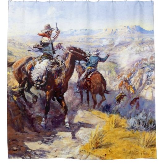 Western "Rauchen Sie sich aus" Art von Charles M.  Duschvorhang (Vorderseite)