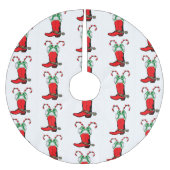 Western Red Cowboy Stiefel und Candy Canes Polyester Weihnachtsbaumdecke (Vorderseite)