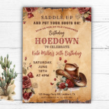 Western Red Floral Cowgirl Birthday Hoedown