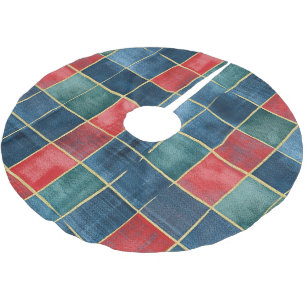 Western Red Green Blue Squares Weihnachten Polyester Weihnachtsbaumdecke