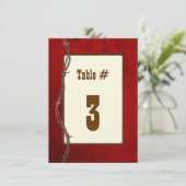 Western Red Leather Wedding Reception Tischnummer (Stehend Vorderseite)
