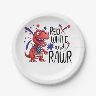 Western Red White Rawr Dinosaur Pappteller