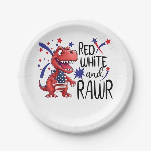 Western Red White Rawr Dinosaur Pappteller (Vorderseite)