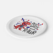 Western Red White Rawr Dinosaur Pappteller (Schrägansicht)
