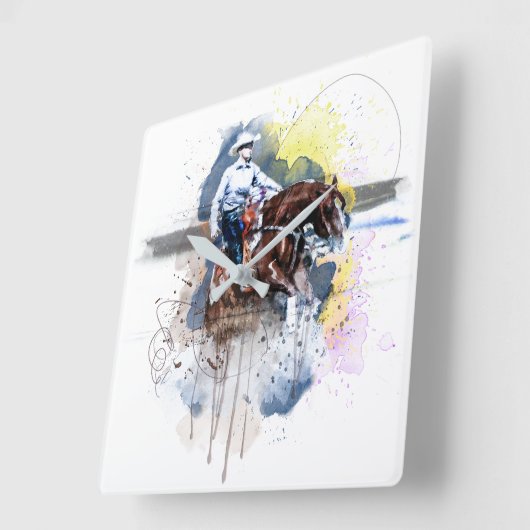 Western Reining Sliding Stopp Equestrian Gift Wall Quadratische Wanduhr (Winkel)