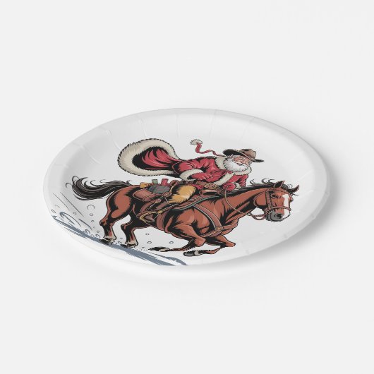 Western Reiten Rodeo Pferd Cowboy Weihnachten Pappteller (Schrägansicht)