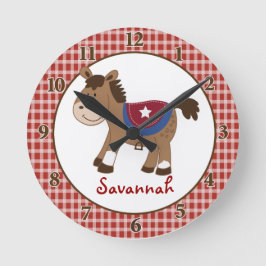 Western-Reitstall-Uhr - Name hinzufügen Runde Wanduhr