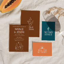 Western Retro Hand Drawn Wüste Moderne Hochzeit