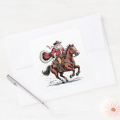 Western Riding Rodeo Horse Cowboy Santa Christmas Quadratischer Aufkleber (Umschlag)