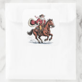 Western Riding Rodeo Horse Cowboy Santa Christmas Quadratischer Aufkleber (Tasche)