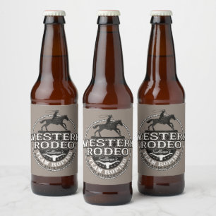Western Rodeo ADD NAME Old West Steer Roping Roper Bierflaschenetikett