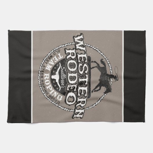 Western Rodeo ADD NAME Old West Steer Roping Roper Geschirrtuch (Horizontal)