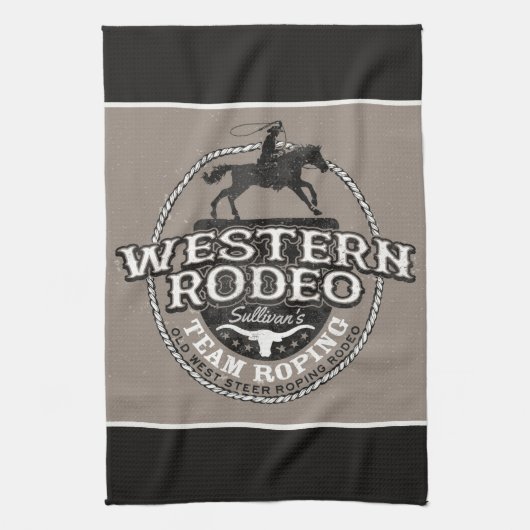 Western Rodeo ADD NAME Old West Steer Roping Roper Geschirrtuch (Vertikal)