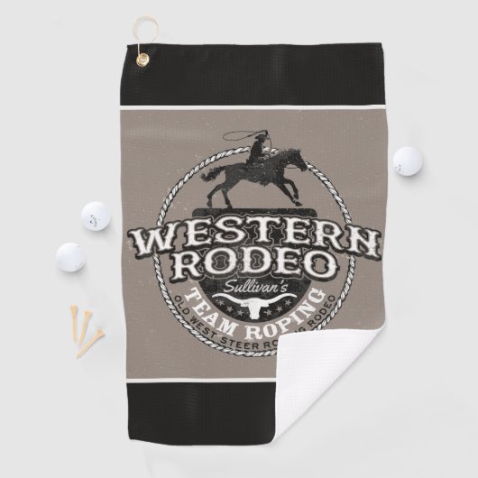 Western Rodeo ADD NAME Old West Steer Roping Roper Golfhandtuch (Insitu)