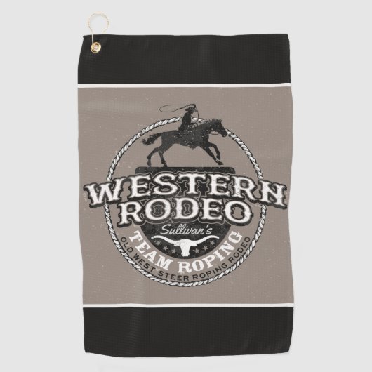 Western Rodeo ADD NAME Old West Steer Roping Roper Golfhandtuch (Vorderseite)