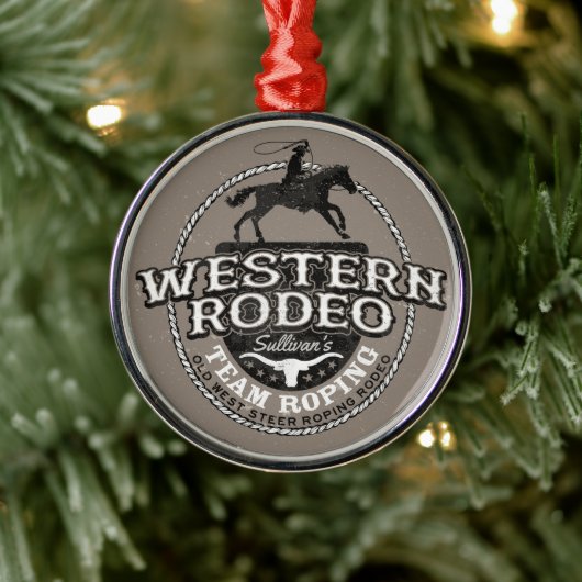 Western Rodeo ADD NAME Old West Steer Roping Roper Ornament Aus Metall (Baum)