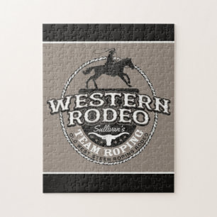 Western Rodeo ADD NAME Old West Stier Seil Roper Puzzle
