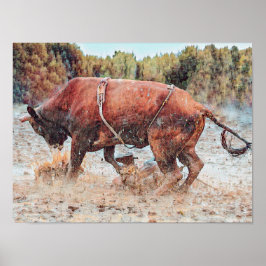 Western Rodeo Bull Rustic Country Cowboy Vintag Poster