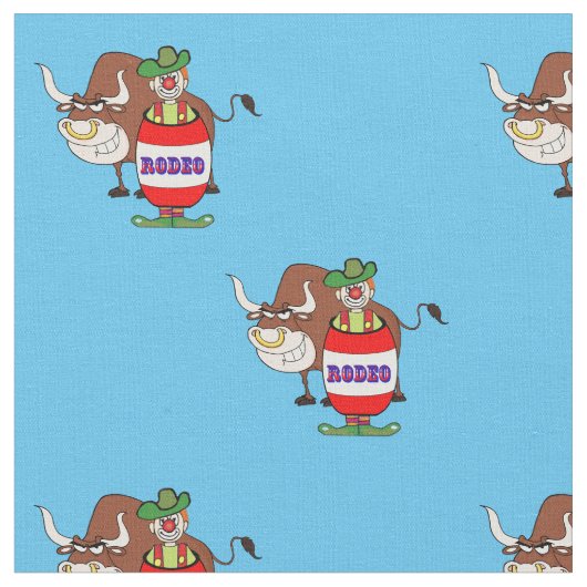 Western-Rodeo-Clown im Fass und in Stier-Cartoon Stoff (Nahaufnahme)