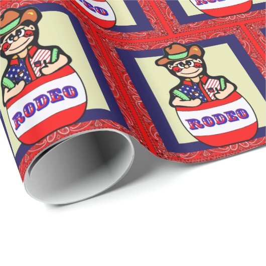 Western Rodeo Clown in Barrel Red Bandana Geschenkpapier (Rolleneckpunkt)