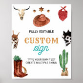 Western Rodeo Cowboy 1. Geburtstag Party Tafelzeic Poster (Vorne)