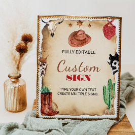 Western Rodeo Cowboy 1. Geburtstag Party Tafelzeic Poster