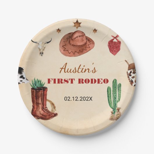 Western Rodeo Cowboy Birthday Pappteller (Vorderseite)