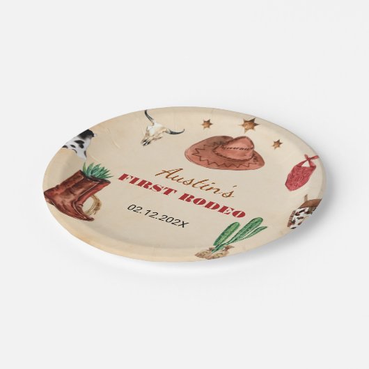 Western Rodeo Cowboy Birthday Pappteller (Schrägansicht)