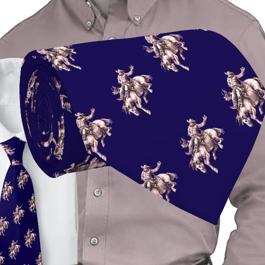 Western Rodeo Cowboy Bronc Rider Bronze in Blau Krawatte