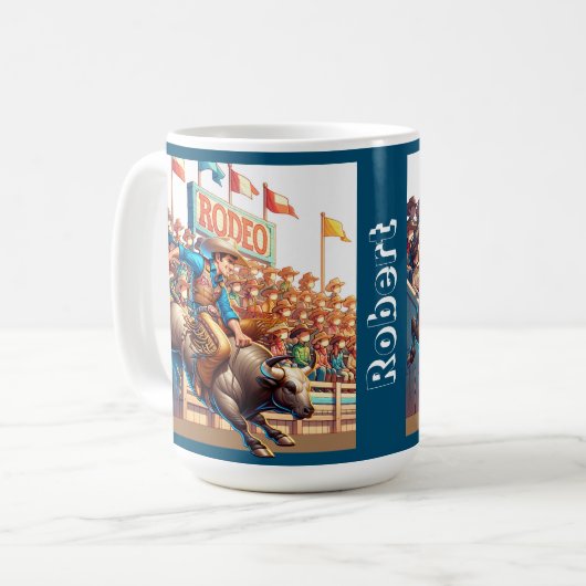 Western Rodeo Cowboy Bull Reiten Custom Kaffeetasse (Vorderseite Links)