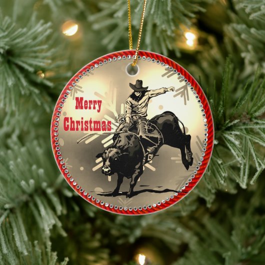 Western Rodeo Cowboy Bull Rider Keramik Ornament (Baum)