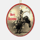 Western Rodeo Cowboy Bull Rider Keramik Ornament (Links)