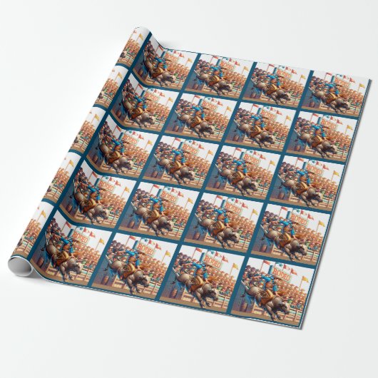 Western Rodeo Cowboy Bull Riding Geschenkpapier (Ungerollt)