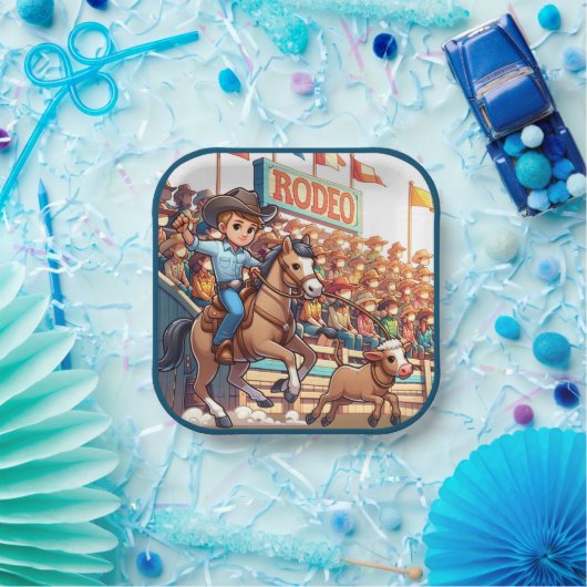 Western Rodeo Cowboy Calf Roping Pappteller (Party)