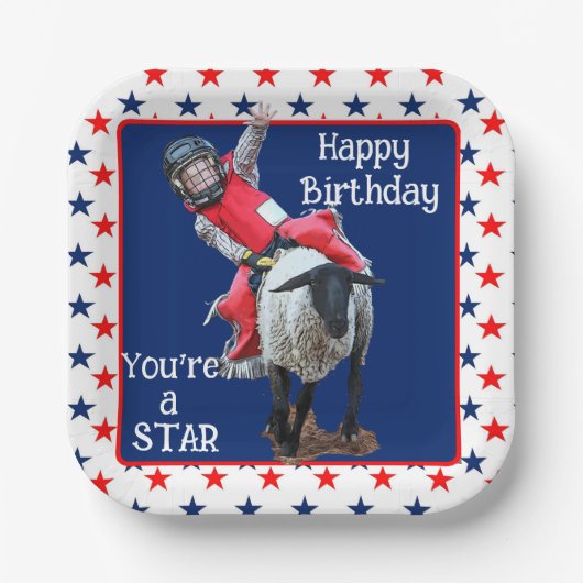 Western Rodeo Cowboy Cowgirl Mutton Busting Birthd Pappteller (Vorderseite)