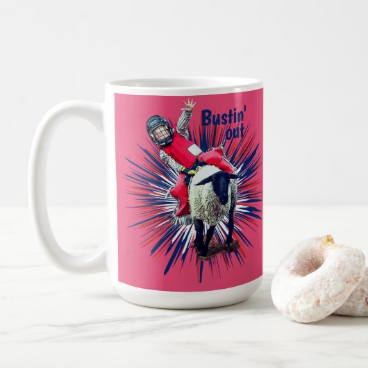 Western Rodeo Cowboy Cowgirl Mutton Busting Kaffeetasse (Mit Donut)