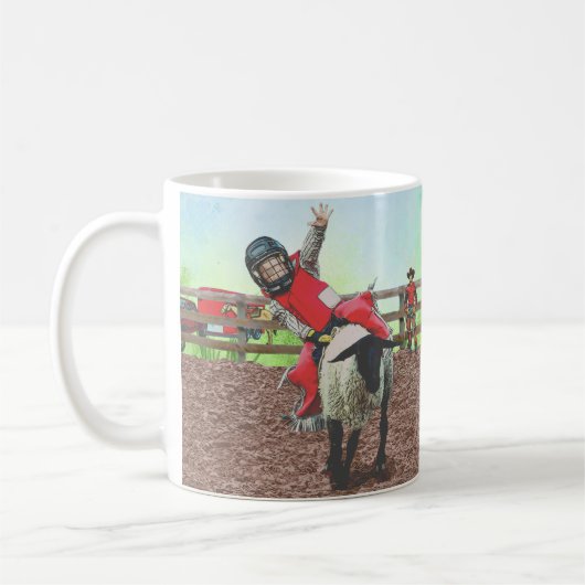 Western Rodeo Cowboy Cowgirl Mutton Busting Kaffeetasse (Links)
