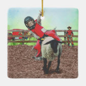 Western Rodeo Cowboy Cowgirl Mutton Busting Keramikornament (Rückseite)