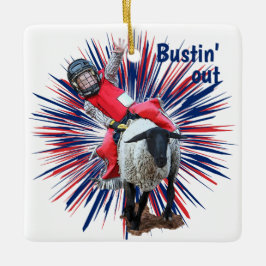 Western Rodeo Cowboy Cowgirl Mutton Busting Keramikornament